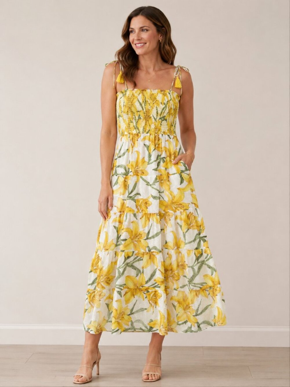 Alice + Olivia Yellow Floral Maxi Skirt with Green Leaves